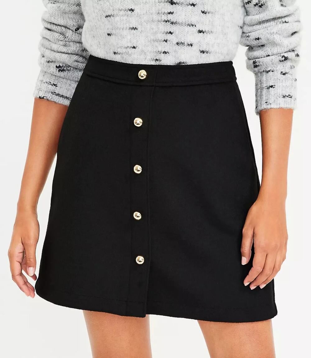 Loft Wooly Button Pocket High Rise Pencil Mini Skirt Black 0P
